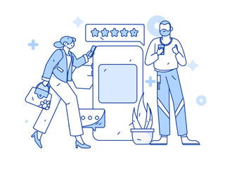 Virtual characters social communication concept business flat vector hand drawn illustration
