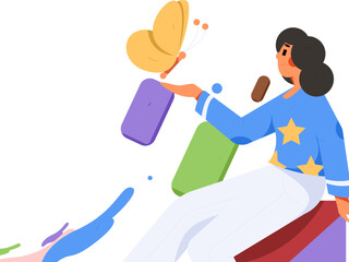 Virtual characters social communication concept business flat vector hand drawn illustration
