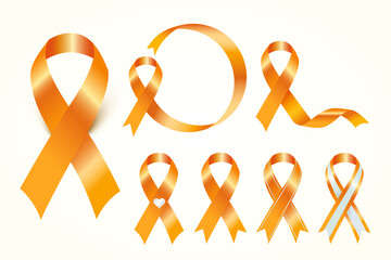 orange awareness ribbon is used to represent ADHD awareness, motorcycle safety, Hunger, leukemia, kidney cancer,gun violence prevention, racial tolerance, cultural diversity and many more.