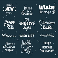 Fototapeta na wymiar Set of Christmas lettering to create a unique design of your holiday card. Lettering for vector illustrations