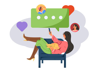 Virtual characters social communication concept business flat vector hand drawn illustration
