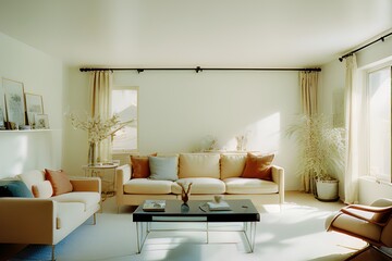Naklejka na ściany i meble modern living room with sofa. Generative AI.