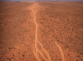 Fototapeta na wymiar Explore the Harsh Reality of Climate Change: A Stunning Drone Shot of a Desert Landscape with an Oasis and Cracks in the Ground, Perfect for Understanding the Fragility of Our Environment and the Need