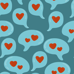 Speech Bubble With Red Hearts. Valentine's day vector texture. Message dialog button, social media notification. Love like heart seamless pattern