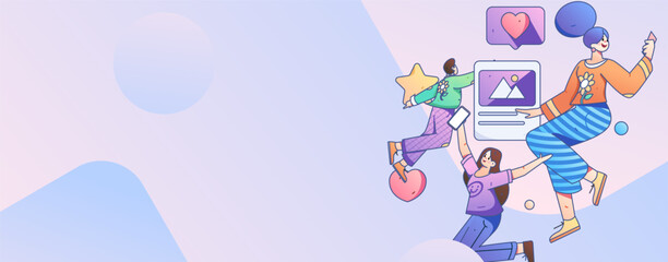 Virtual characters social communication concept business flat vector hand drawn illustration
