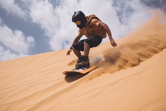 serious competition of sandboarding with big prize for the winner, created with generative ai
