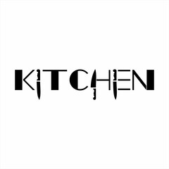 Kitchen word design with knife illustration on letters I, H and E.