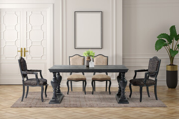 3d render dining room . classic interior design .
