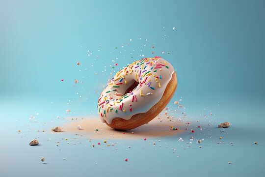 Glazed American Donuts Specially Decorated with Sprinkles - An Unhealthy Breakfast Candy for the Sweet-Toothed, Generative AI