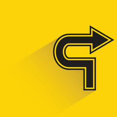 turn right arrow with shadow on yellow background