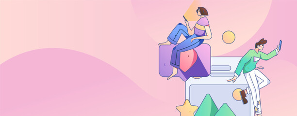 Virtual characters social communication concept business flat vector hand drawn illustration
