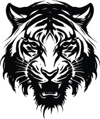 Tiger head tattoo vector illustration silhouette minimal animal logo 