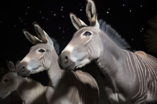 cosmic zoo, with a two-headed zonkey in the foreground, created with generative ai