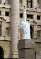  Sculpture in front of the Italian stock exchange in Milan, a protest against financial...