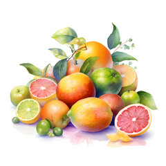 Watercolor illustration of citrus fruit, isolated on white background. Generative AI