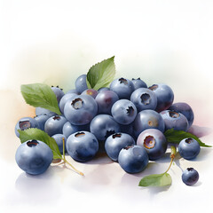 Watercolor illustration of blueberry fruit, isolated on white background. Generative AI