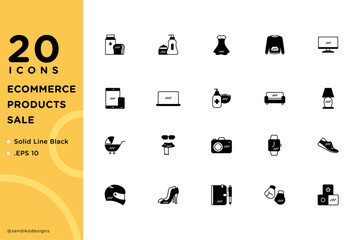 E-commerce Online Shop Icons Solid Line Black