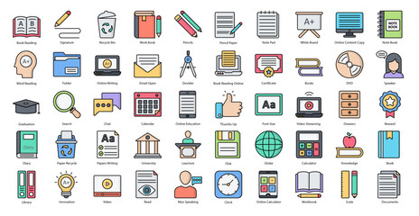 Copywriting Color Line Icons Online Writing Icon Set in Filled Outline Style 50 Vector Icons - obrazy, fototapety, plakaty
