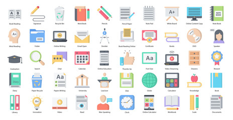 Copywriting Flat Icons Online Writing Icon Set in Color Style 50 Vector Icons