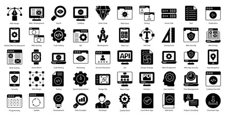 Web Development Glyph Icons Coding Web Design Icon Set in Glyph Style 50 Vector Icons in Black 