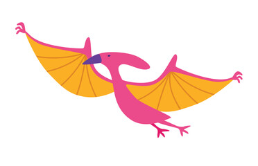 Concept Dinosaurs set. The illustration is a flat vector design that showcases the concept of a cartoon pterodactyl on a white background, featuring a pink color scheme. Vector illustration. © DesignSells
