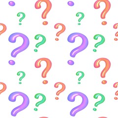 3D Question Mark seamless pattern on transparent background. Many dimensional questions. faq, ask and help to find solution with problem