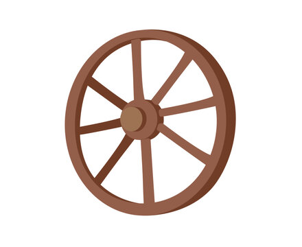 Concept Wild west wheel. The illustration is a flat vector design that features a concept of the Wild West with a cartoonish cowboy wheel on a white background. Vector illustration.