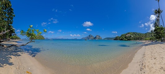 Impression of the paradisiacal Maremegmeg beach near El Nido on the Philippine island of Palawan during the day