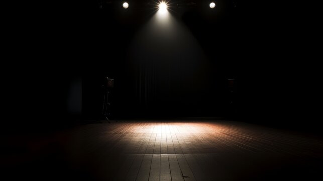 An Empty, Dimly Lit Stage With A Single Spotlight, Providing Copyspace. Generative Ai.