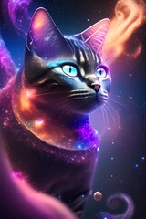 galaxies, spirals, space, nebulae, stars, smoke, iridescent, intricate detail, cat-shaped - generative ai