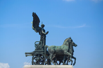 Fototapeta premium The Quadriga of unity on top of the Altare della Patria monument in Rome