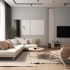 Naklejka na ściany i meble Living room Mockup Aesthetic Realestate Generative AI