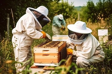 beekeepers working in his apiary, ai generative