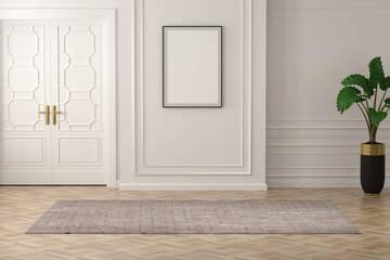 Naklejka premium 3D rendering .empty classic interior . classic room .plant vase. floor parquet. photo frame