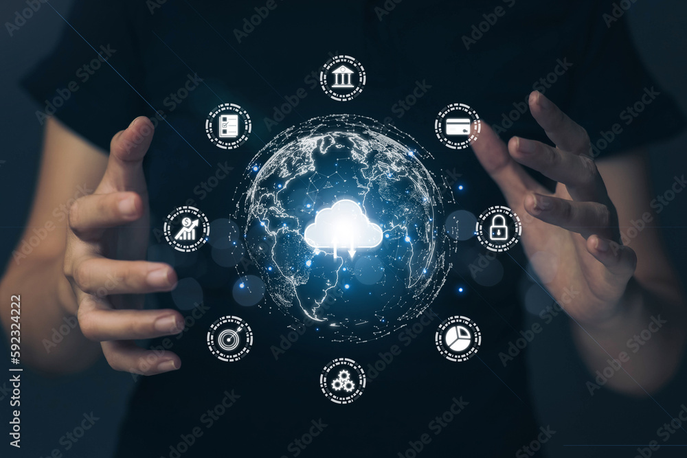 Poster cloud technology concept. mass storage. the concept of network connection and internet service. onli