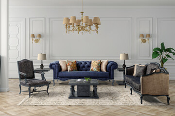 3D rendering classic living room interior. furniture set