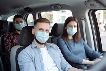 persons in the car  with mask, ai generative