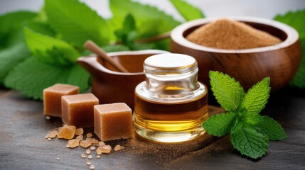Variety of sweeteners - Stevia, sugar, pollen and honey, ai generative