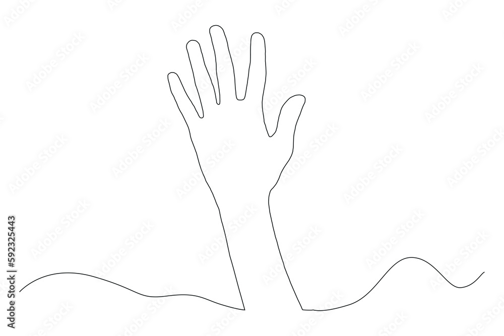 Poster hand vector. continuous one line drawing of people hand. counting or showing number five.