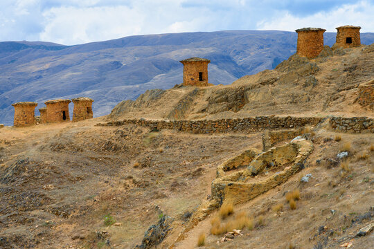 Chullpas at Ninamarca pre-Inca archaeological site, Paucartambo province, Cusco region, Peru