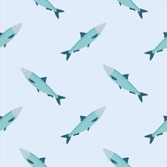 saltwater fish seamless pattern vector illustration. Marine dweller with colorful body and fins for swimming. Modern print for fabric, textiles, wrapping paper. Vector illustration