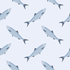 saltwater fish seamless pattern vector illustration. Marine dweller with colorful body and fins for swimming. Modern print for fabric, textiles, wrapping paper. Vector illustration