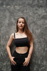Fototapeta na wymiar Stylish female teenager, Portrait of millennial young woman outdoors
