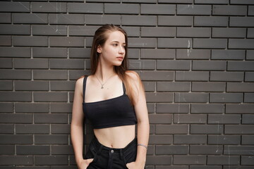 Stylish female teenager, Portrait of millennial young woman outdoors