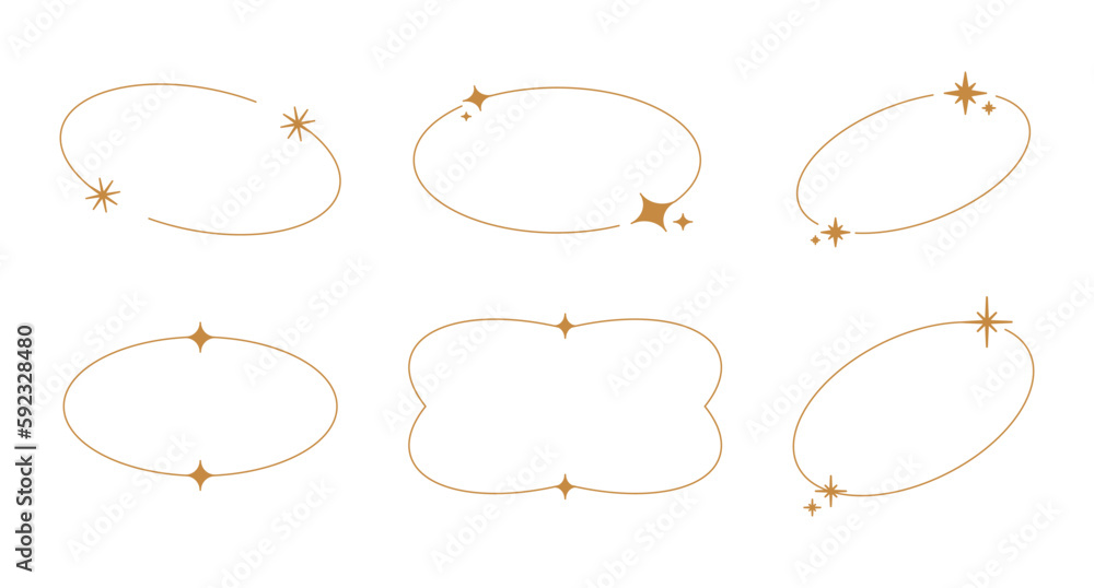 Aufkleber Vector set of linear frames and borders - abstract design elements for decoration or logo design templates in modern minimalist style with copy space for text with sparkles and stars
