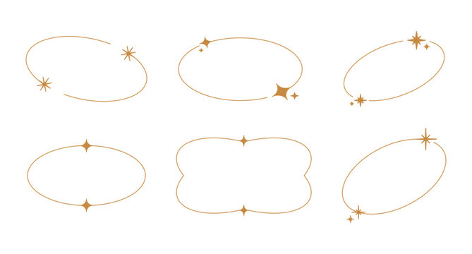 Vector set of linear frames and borders - abstract design elements for decoration or logo design templates in modern minimalist style with copy space for text with sparkles and stars