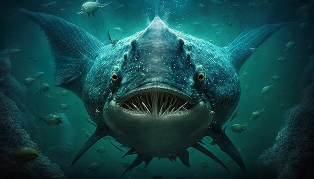 deep underwater creature, monster dark teeth, mouth aquatic