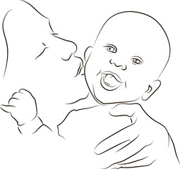 mother with a small child. Logo mom and newborn baby on an isolated white background. fictional characters