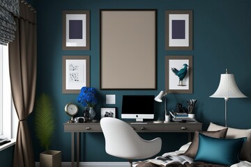 Home office - Taupe space, blue, Caribbean, peacock and White