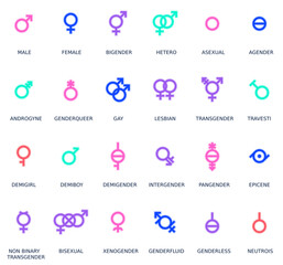 Gender and sexual orientation identity vector symbol sign icons